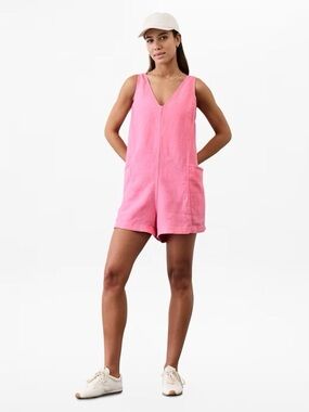 Athleta Retreat Linen Romper size Medium in Pink